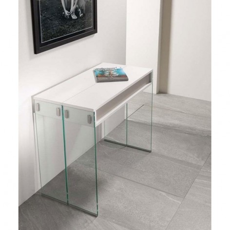 Tavolo-consolle allungabile con gambe in vetro temperato trasparente o fumè City 0/410