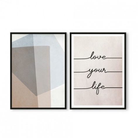 Quadro Watercolors M linear 1 love colori pastello rosa/ beige Tomasella 0209007M1