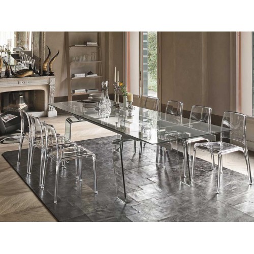 Tavolo Crystal plus allungabile rettangolare in vetro trasparente elegante Target TAC01